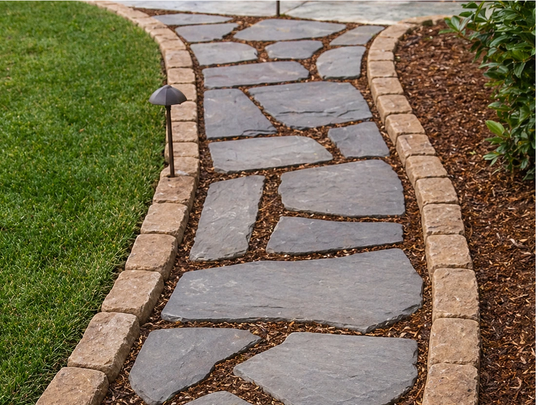 Decorative stepping stone walkway installation